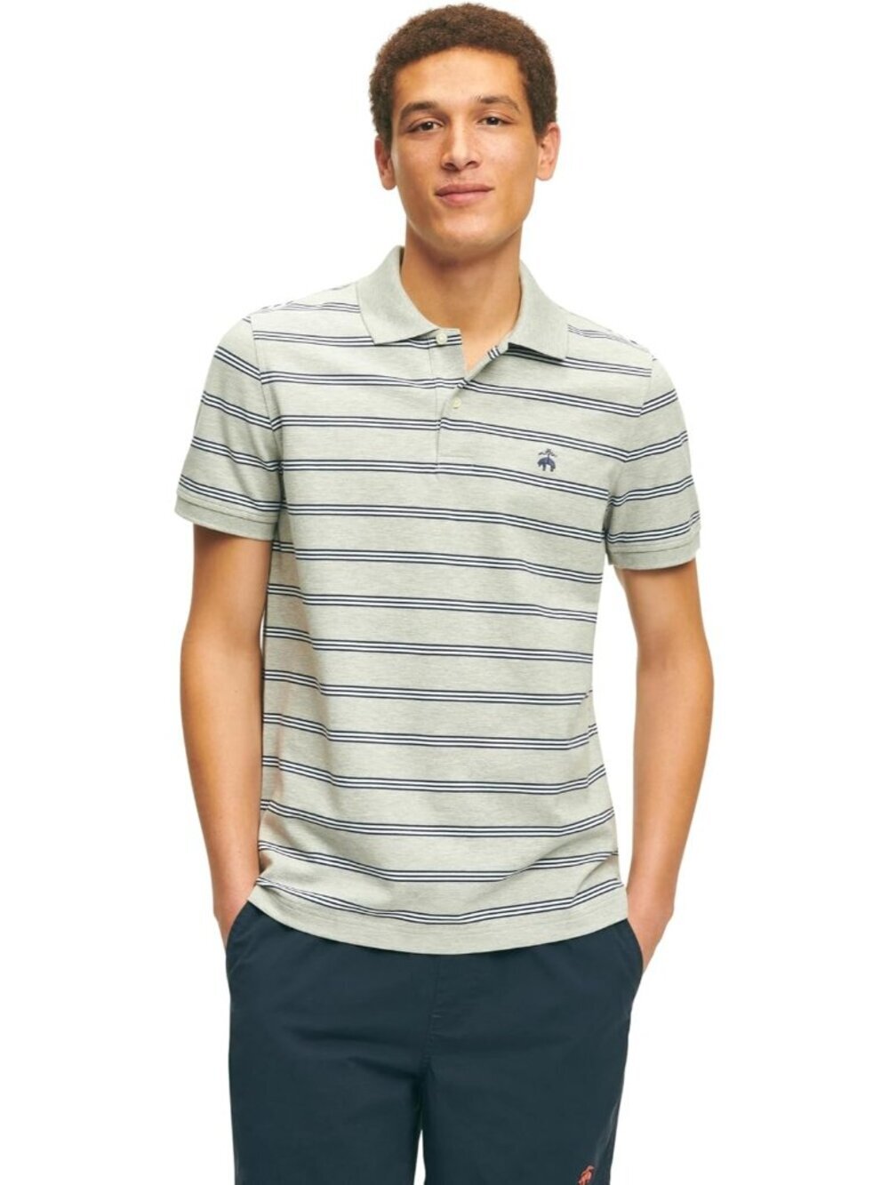 Men's Grey Cotton Pique Stretch Logo Polo Shirt Short Sleeve Casual Fit Use